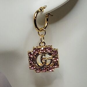 Gucci Pink Crystal Gold Plated Zip Pull Earings